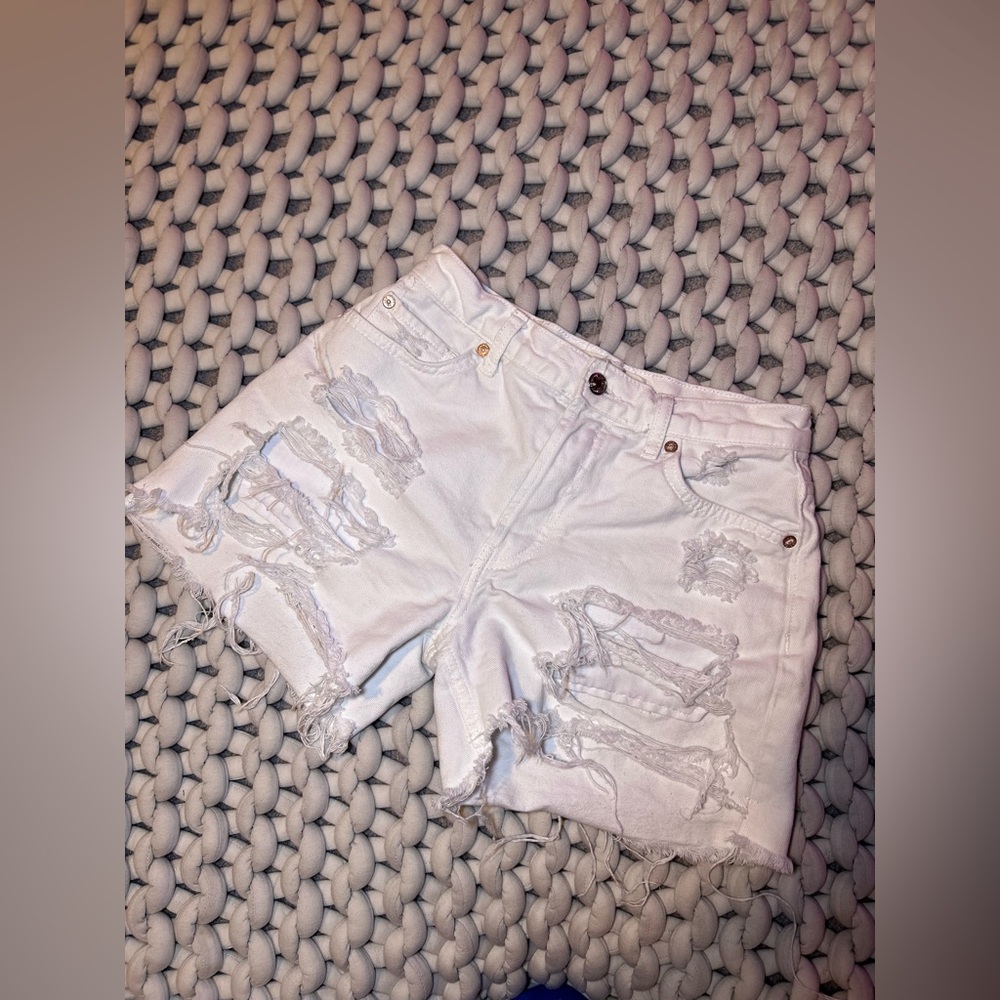 We The Free White Vintage Distressed Jean Shorts